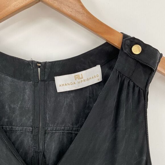 Amanda Uprichard 100% Silk Sleeveless Romper Black Tie Waist Women Medium - Picture 3 of 5